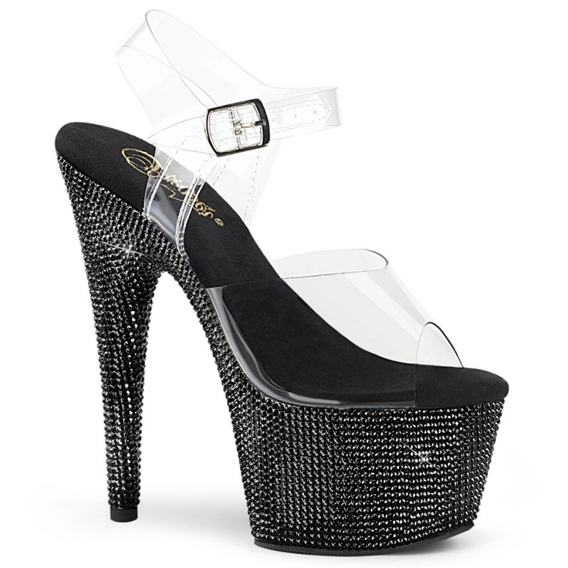 Černé luxusní sandály Pleaser BEJ708DM/C/BRS | BEJEWELED-708DM Pleaser