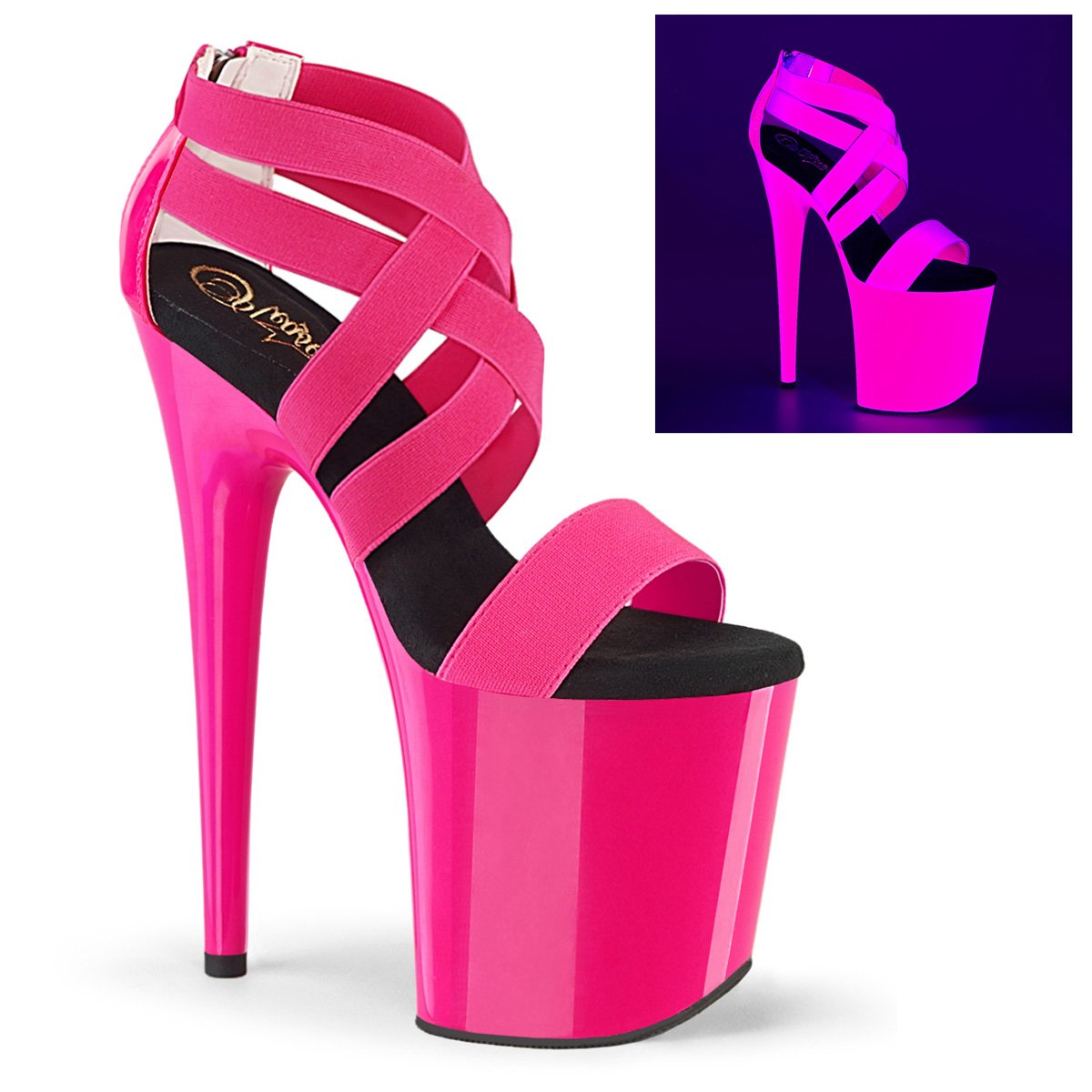 Růžové neon svítící sandály Pleaser FLAM869UV/NHPELSPT/M | FLAMINGO-869UV