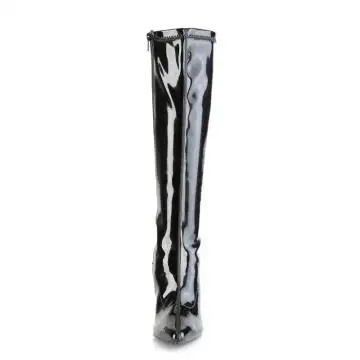 Černé lakované kozačky pod kolena Pleaser CLAS2000/B | CLASSIQUE-2000 Pleaser - zepředu