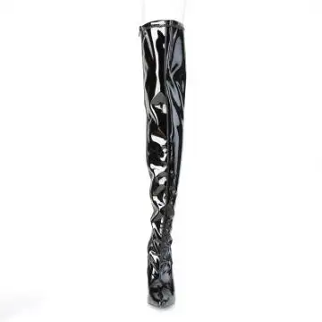 Černé stehenní vysoké kozačky na jehle CLAS3000/B Pleaser | CLASSIQUE-3000 Pleaser - zepředu
