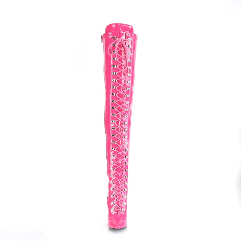 Tmavě růžové erotické kozačky na stehna SED3024/HP | SEDUCE-3024 Pleaser - zepředu