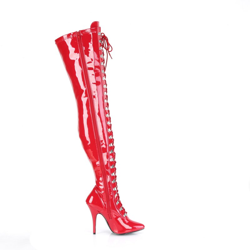 Červené erotické kozačky na stehna SED3024/R | SEDUCE-3024 Pleaser - z vnějšku
