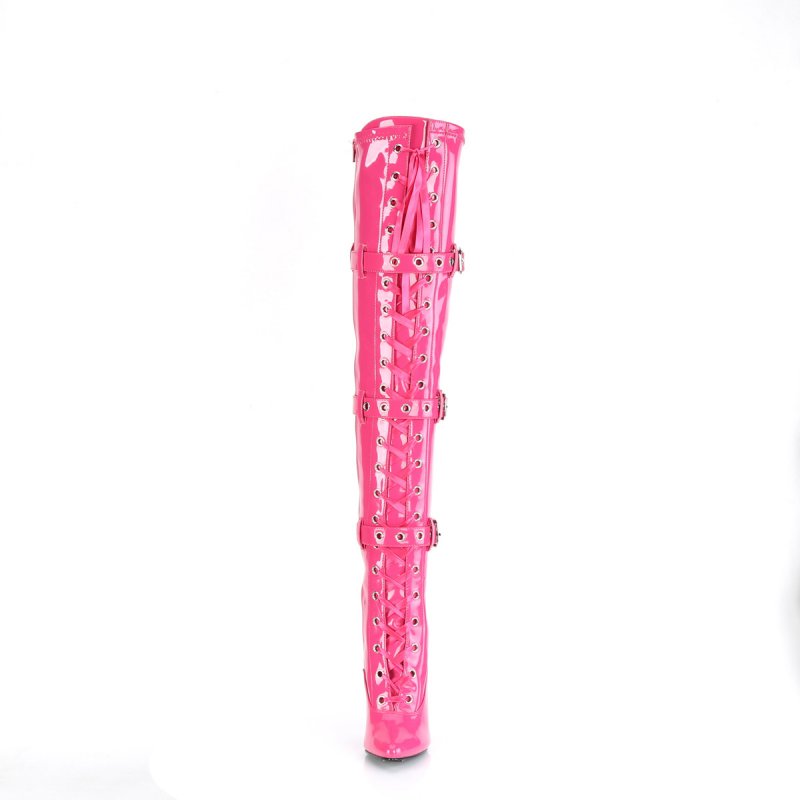 Tmavě růžové BDSM kozačky SED3028/HP | SEDUCE-3028 Pleaser - zepředu