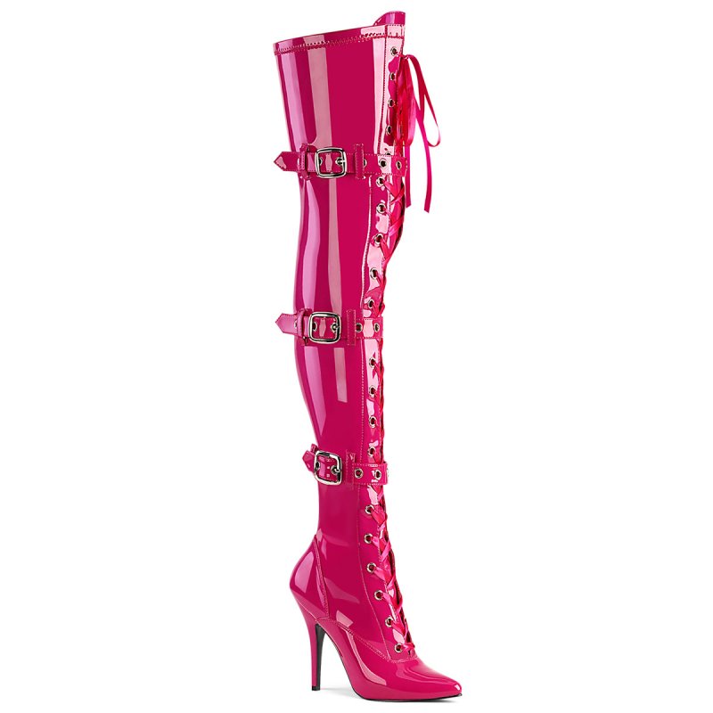 Tmavě růžové BDSM kozačky SED3028/HP | SEDUCE-3028 Pleaser