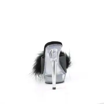 Erotické pantofle na jehle s černým chmýřím SUL601F/BPU | SULTRY-601F Fabulicious - zezadu