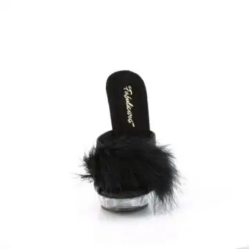 Erotické pantofle na jehle s černým chmýřím SUL601F/BPU | SULTRY-601F Fabulicious - zepředu