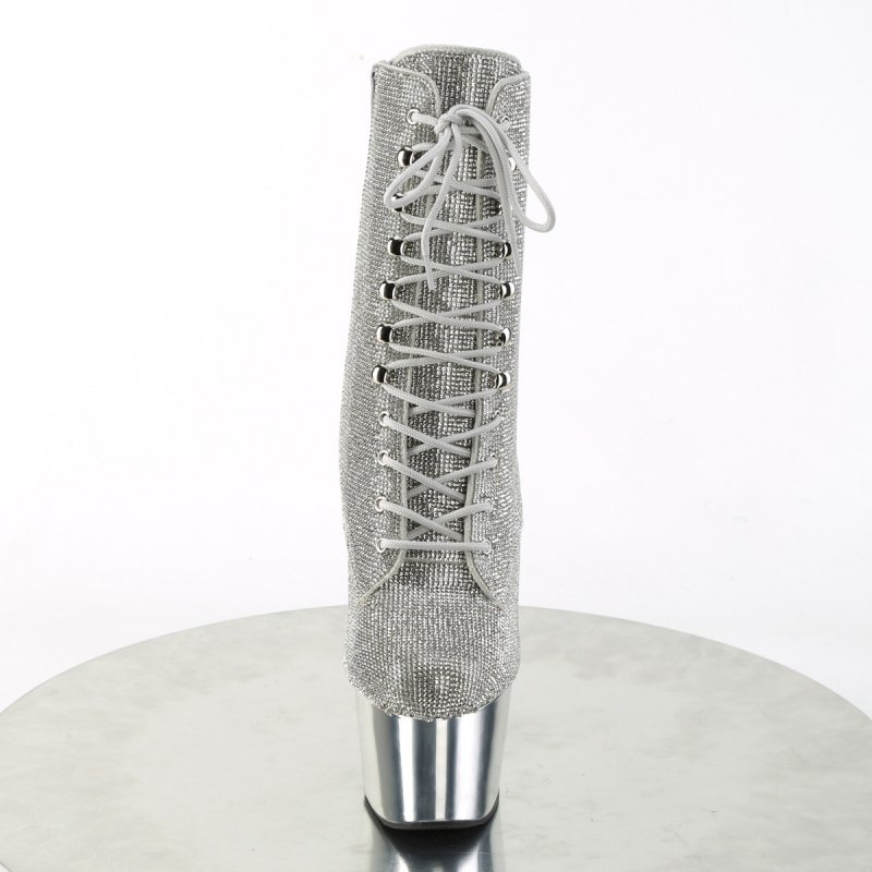 Stříbrné luxusní go-go kozačky ADO1020CHRS/S/SCH | ADORE-1020CHRS Pleaser - zepředu