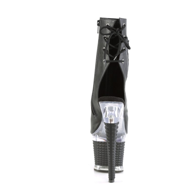 Černé matné kozačky s otevřenou špičkou SPEC1018/BPU/C-B | SPECTATOR-1018 Pleaser - zezadu