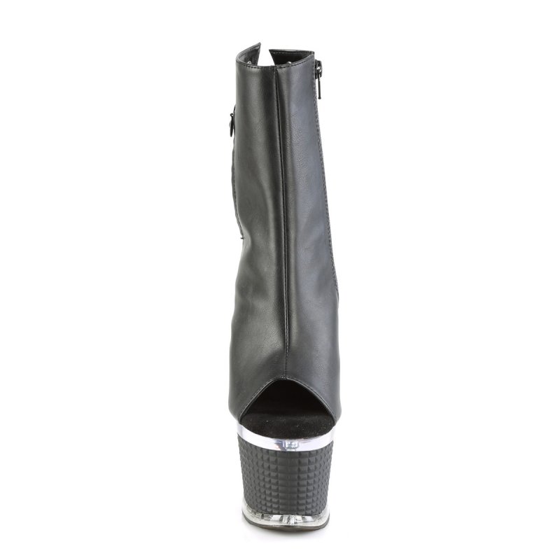 Černé matné kozačky s otevřenou špičkou SPEC1018/BPU/C-B | SPECTATOR-1018 Pleaser - zepředu