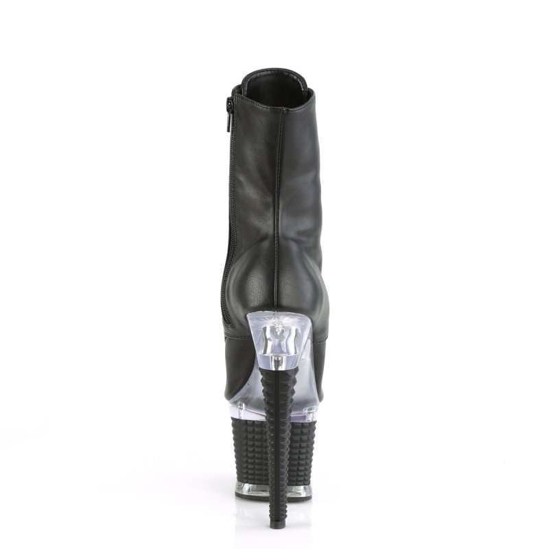 Černé matné kozačky s otevřenou špičkou SPEC1021/BPU/C-B | SPECTATOR-1021 Pleaser - zezadu