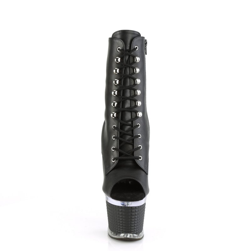 Černé matné kozačky s otevřenou špičkou SPEC1021/BPU/C-B | SPECTATOR-1021 Pleaser - zepředu