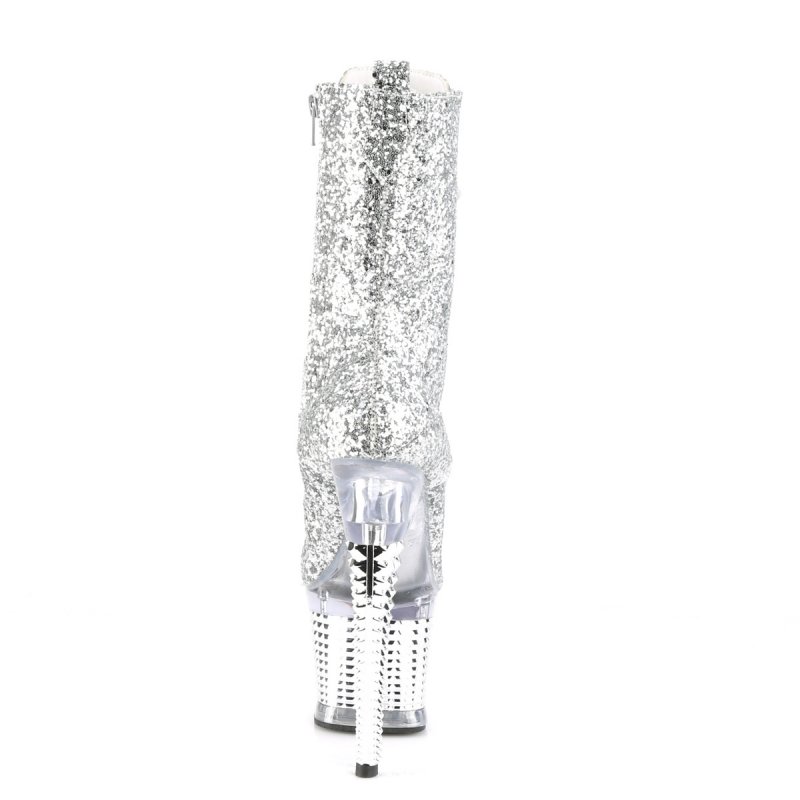 Stříbrné kotníčkové kozačky s třpytkami SPEC1040G/SG/C-SCH | SPECTATOR-1040G Pleaser - zezadu