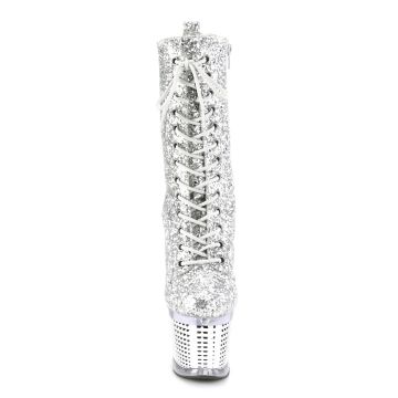 Stříbrné kotníčkové kozačky s třpytkami SPEC1040G/SG/C-SCH | SPECTATOR-1040G Pleaser - zepředu Stříbrné kotníčkové kozačky s třpytkami SPEC1040G/SG/C-SCH | SPECTATOR-1040G Pleaser - zepředu