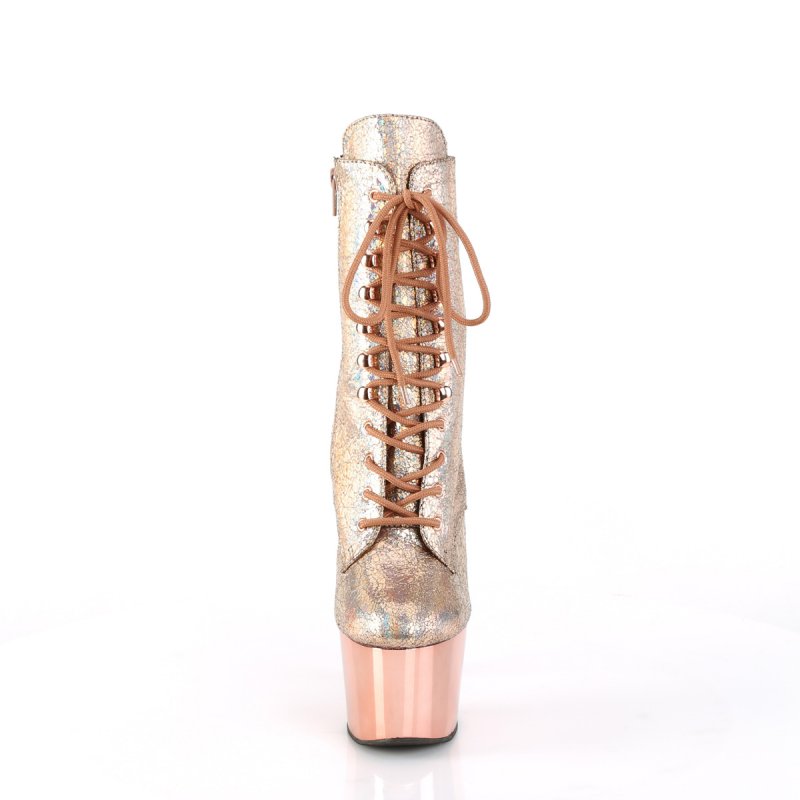 Zlatorůžové luxusní kozačky Pleaser ADO1020HM/RGMPU/ROCH | ADORE-1020HM Pleaser - zepředu