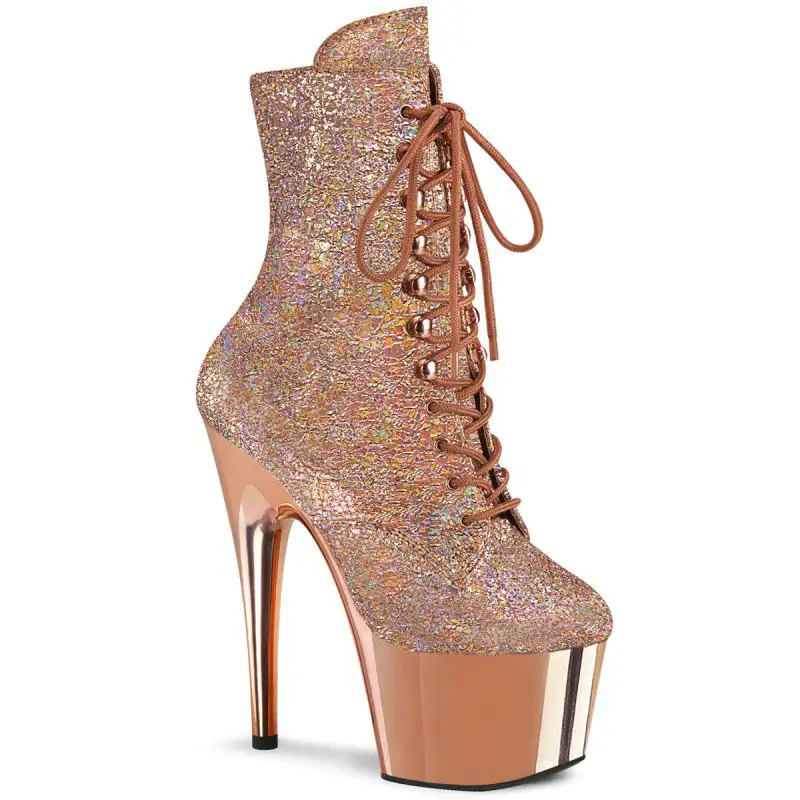 Zlatorůžové luxusní kozačky Pleaser ADO1020HM/RGMPU/ROCH