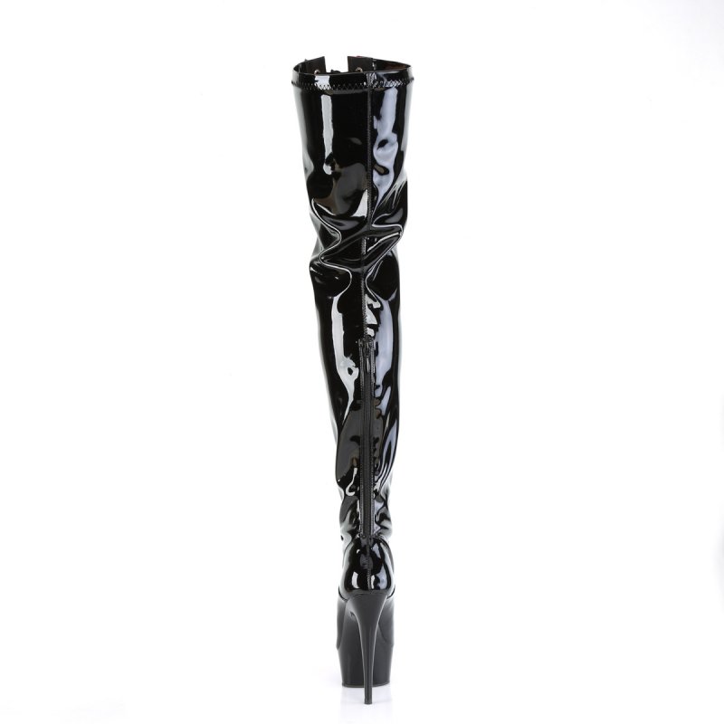 Černé erotické BDSM kozačky na vysokém podpatku DEL3027/B-R/B | DELIGHT-3027 Pleaser - zezadu