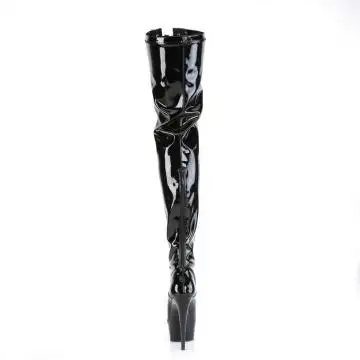 Černé erotické BDSM kozačky na vysokém podpatku DEL3027/B-R/B | DELIGHT-3027 Pleaser - zezadu