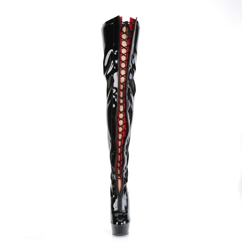 Černé erotické BDSM kozačky na vysokém podpatku DEL3027/B-R/B | DELIGHT-3027 Pleaser - zepředu