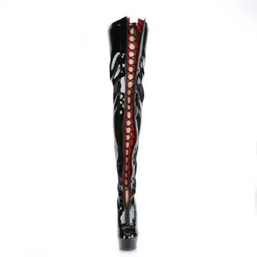 Černé erotické BDSM kozačky na vysokém podpatku DEL3027/B-R/B | DELIGHT-3027 Pleaser - zepředu
