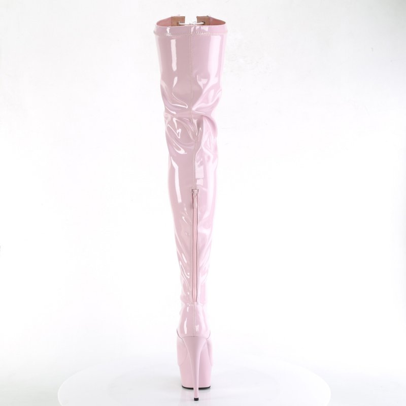Růžové erotické BDSM kozačky na vysokém podpatku DEL3027/BP-W/BP | DELIGHT-3027 Pleaser - zezadu