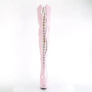 Růžové erotické BDSM kozačky na vysokém podpatku DEL3027/BP-W/BP | DELIGHT-3027 Pleaser - zepředu