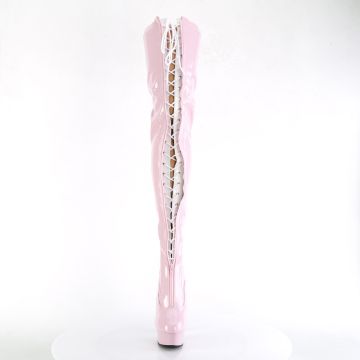 Růžové erotické BDSM kozačky na vysokém podpatku DEL3027/BP-W/BP | DELIGHT-3027 Pleaser - zepředu