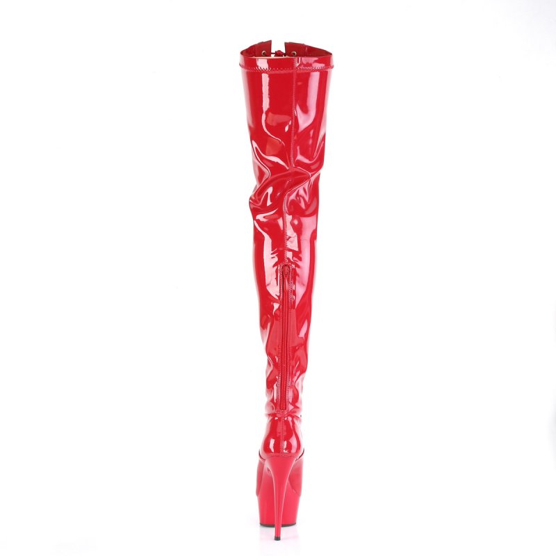 Červené erotické BDSM kozačky na vysokém podpatku DEL3027/R-B/R | DELIGHT-3027 Pleaser - zezadu