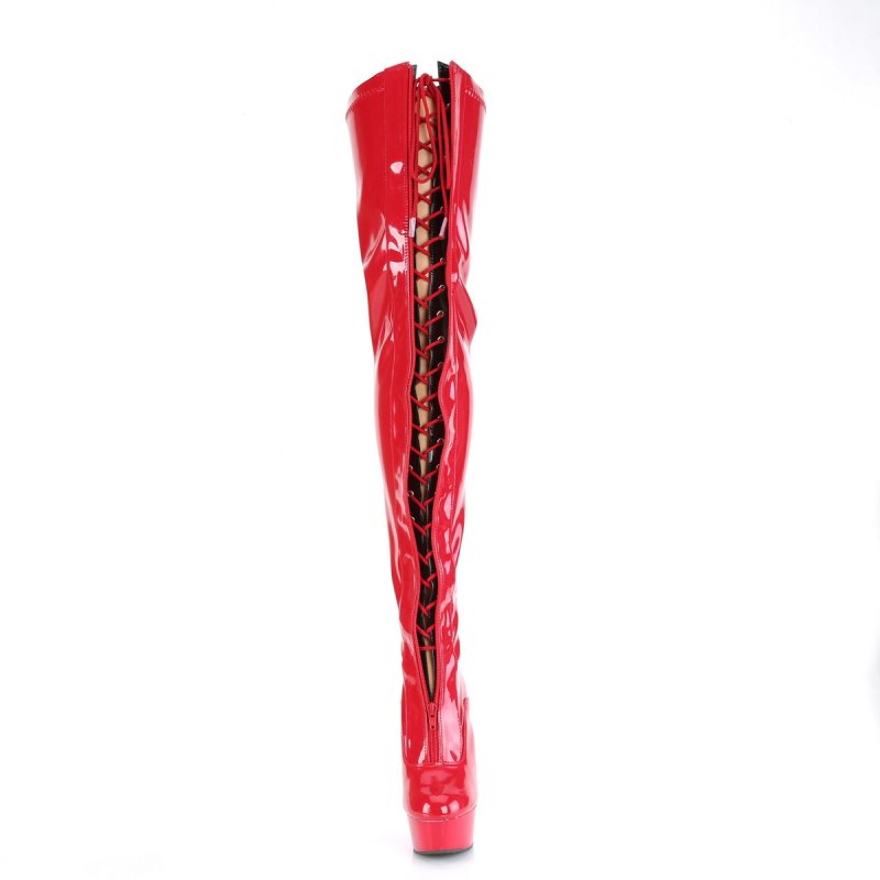 Červené erotické BDSM kozačky na vysokém podpatku DEL3027/R-B/R | DELIGHT-3027 Pleaser - zepředu