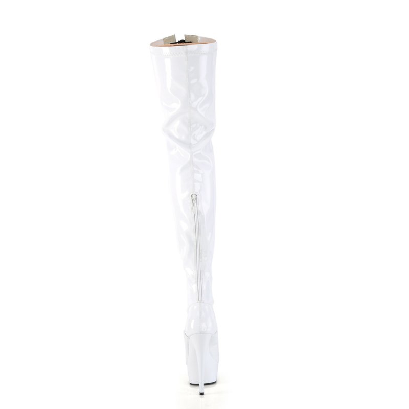 Bílé erotické BDSM kozačky na vysokém podpatku DEL3027/W-B/W | DELIGHT-3027 Pleaser - zezadu