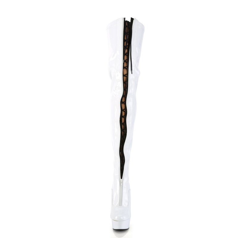 Bílé erotické BDSM kozačky na vysokém podpatku DEL3027/W-B/W | DELIGHT-3027 Pleaser - zepředu