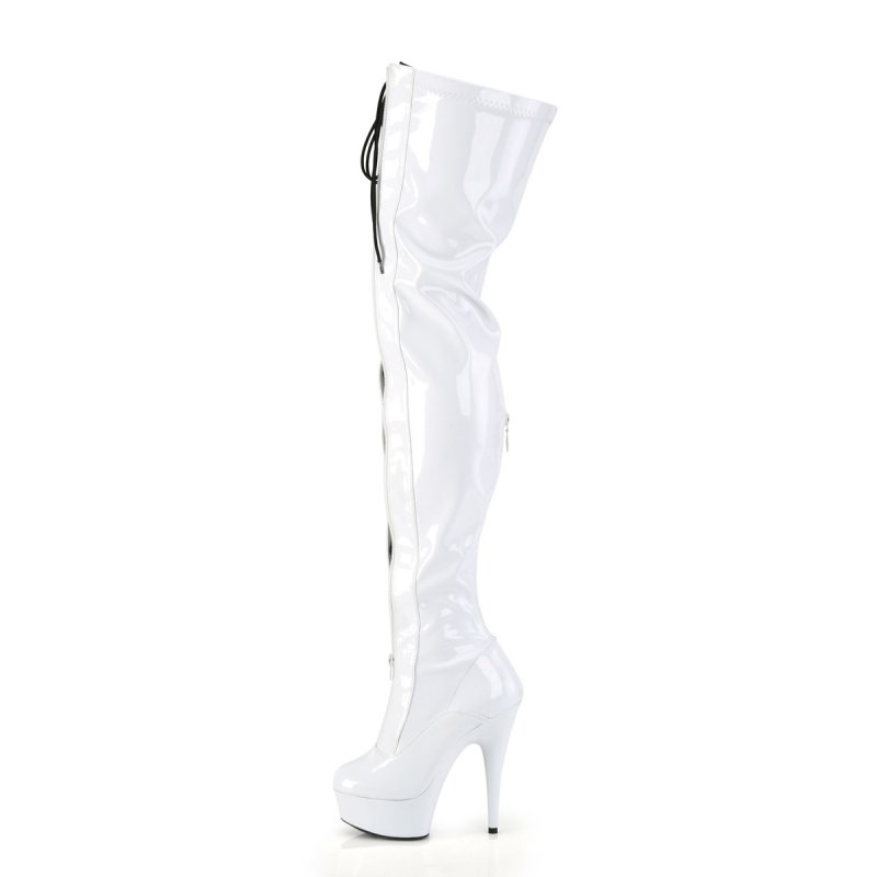 Bílé erotické BDSM kozačky na vysokém podpatku DEL3027/W-B/W | DELIGHT-3027 Pleaser - z vnitřku