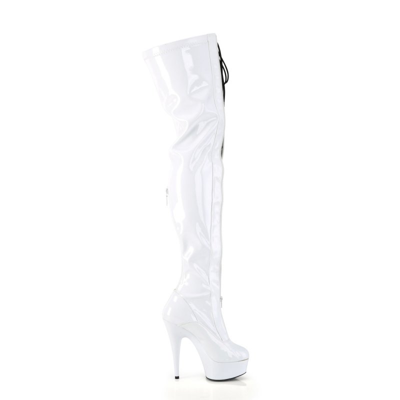 Bílé erotické BDSM kozačky na vysokém podpatku DEL3027/W-B/W | DELIGHT-3027 Pleaser - z vnějšku