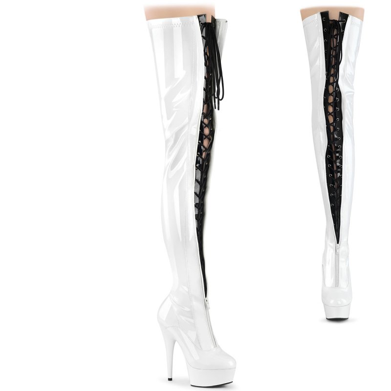 Bílé erotické BDSM kozačky na vysokém podpatku DEL3027/W-B/W | DELIGHT-3027 Pleaser