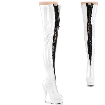 Erotické kozačky | Bílé BDSM na vysokém podpatku DEL3027/W-B/W Pleaser