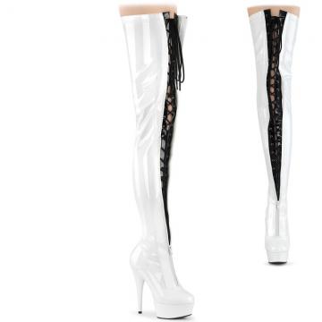 Boty na vysokém podpatku | Bílé erotické BDSM kozačky DEL3027/W-B/W Pleaser