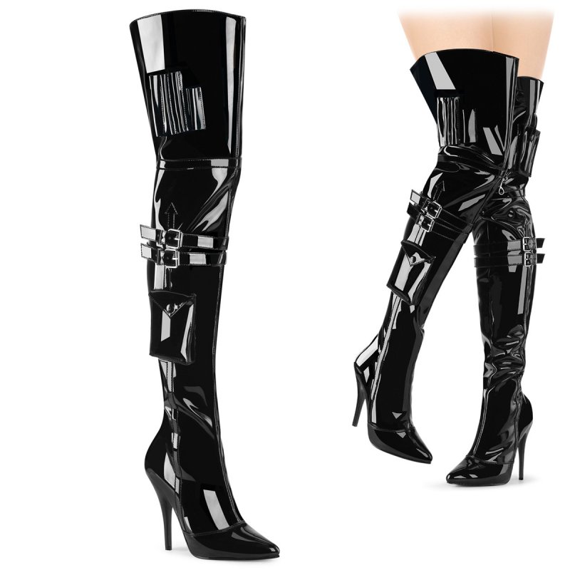 Černé lesklé erotické kozačky pro dominy SED3019/B | SEDUCE-3019 Pleaser