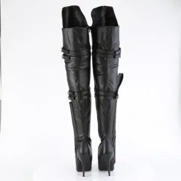 Černé matné erotické kozačky pro BDSM SED3080/BPU | SEDUCE-3080 Pleaser - zezadu