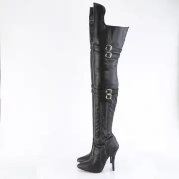 Černé matné erotické kozačky pro BDSM SED3080/BPU | SEDUCE-3080 Pleaser - z vnitřku