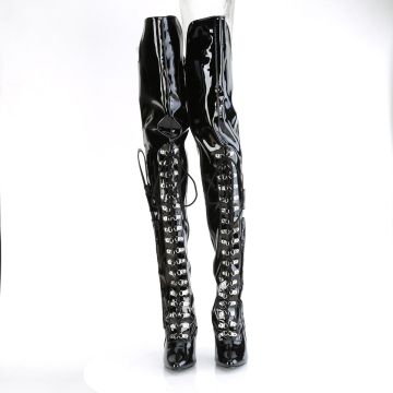 Černé lesklé BDSM kozačky pro dominy SED3082/B | SEDUCE-3082 Pleaser - zepředu
