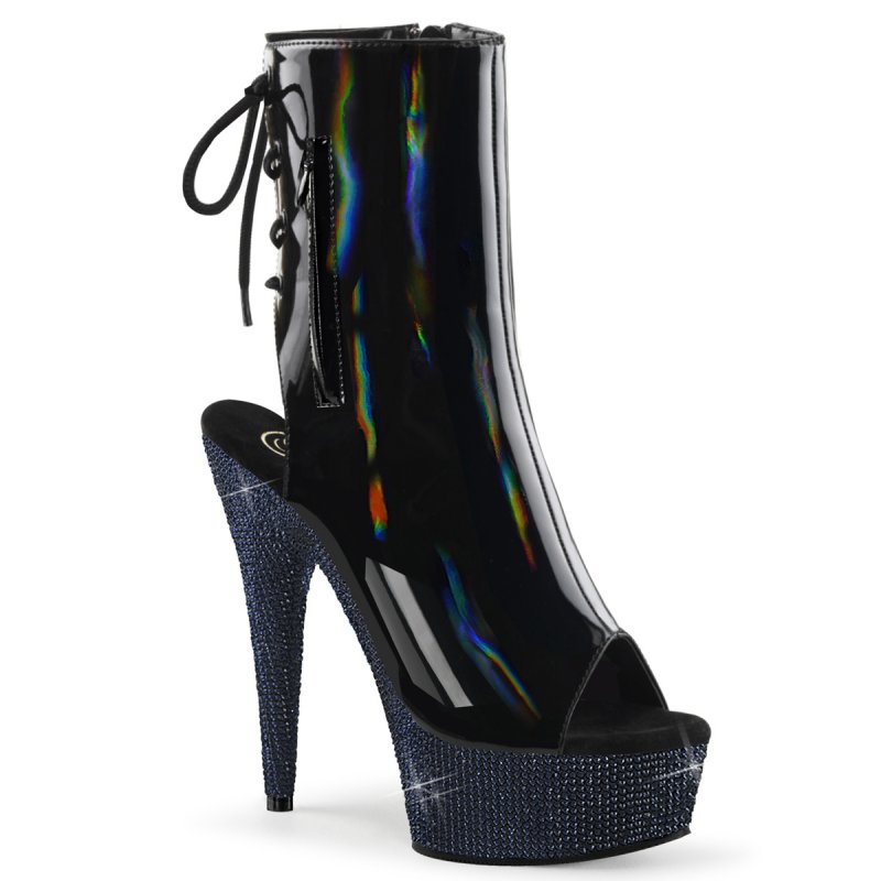 Černé luxusní kotníčkové kozačky Pleaser BEJ1018DM-6/BHG/MBRS | BEJEWELED-1018DM-6 Pleaser