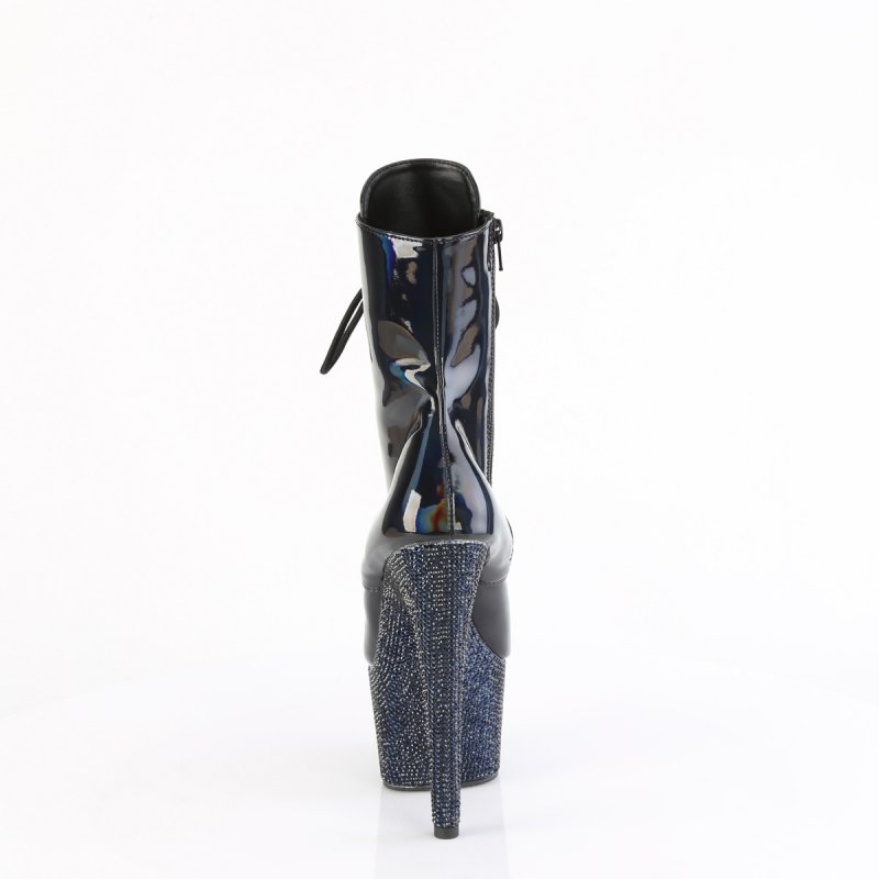 Černé luxusní kozačky BEJ1020-7/BHG/MDBRS | BEJEWELED-1020-7 Pleaser - zezadu