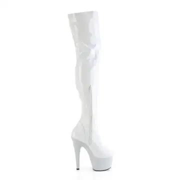 Bílé stehenní kozačky Pleaser BEJ3000-7/WHG/WRS | BEJEWELED-3000-7 Pleaser - z vnějšku