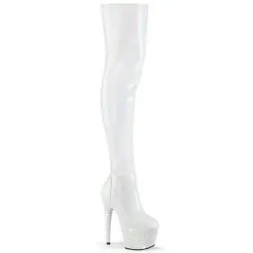 Bílé stehenní kozačky Pleaser BEJ3000-7/WHG/WRS | BEJEWELED-3000-7 Pleaser