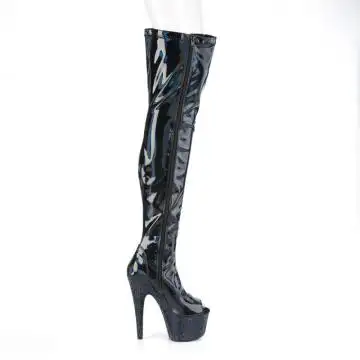 Černé stehenní kozačky Pleaser BEJ3011-7/BHG/MDBRS | BEJEWELED-3011-7 Pleaser - z vnějšku