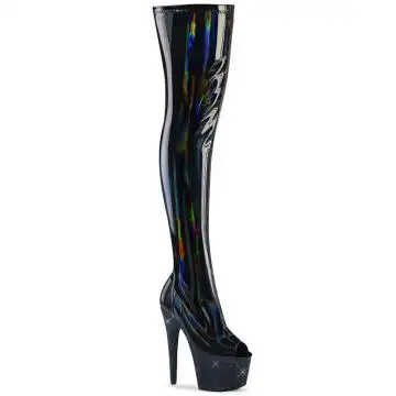 Černé stehenní kozačky Pleaser BEJ3011-7/BHG/MDBRS