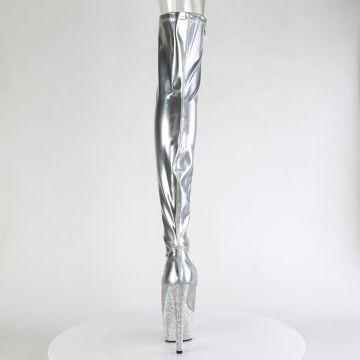 Stříbrné stehenní kozačky Pleaser BEJ3011-7/SHG/SRS | BEJEWELED-3011-7 - zezadu