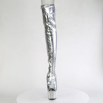 Stříbrné stehenní kozačky Pleaser BEJ3011-7/SHG/SRS | BEJEWELED-3011-7 - zepředu