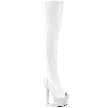 Bílé stehenní kozačky Pleaser BEJ3011-7/WHG/WRS | BEJEWELED-3011-7 Pleaser
