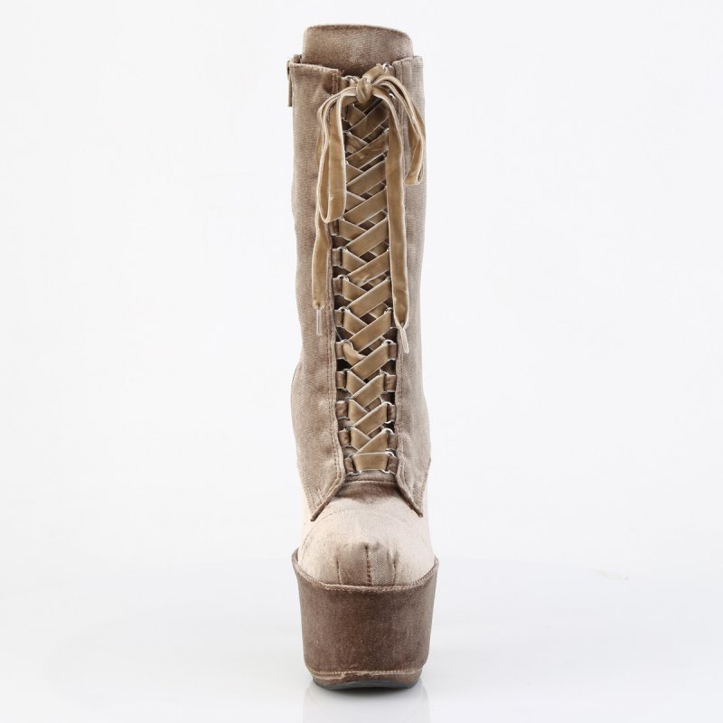 Khaki taneční kozačky ADO1045VEL/K/M | ADORE-1045VEL Pleaser - zepředu
