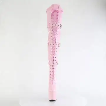 Růžové fetiš kozačky bez podpatku CRAZE3028/BP/M | CRAZE-3028 Pleaser - zepředu
